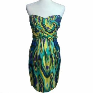“Shoshanna” Watercolor Silk Strapless Dress Size 10